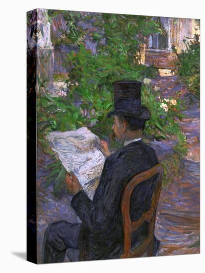 Desire Dihau (Reading a Newspaper in the Garden), 1890-Henri de Toulouse-Lautrec-Stretched Canvas