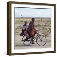 Despite their Traditional Dress, Two Young Maasai Give Hints That Lifestyle Is Changing in Tanzania-Nigel Pavitt-Framed Photographic Print