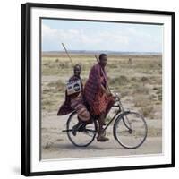 Despite their Traditional Dress, Two Young Maasai Give Hints That Lifestyle Is Changing in Tanzania-Nigel Pavitt-Framed Photographic Print