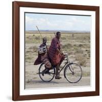 Despite their Traditional Dress, Two Young Maasai Give Hints That Lifestyle Is Changing in Tanzania-Nigel Pavitt-Framed Photographic Print