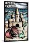 Destin, Florida - Sandcastle - Scratchboard-Lantern Press-Stretched Canvas