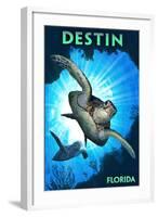 Destin, Florida - Sea Turtle Diving-Lantern Press-Framed Art Print