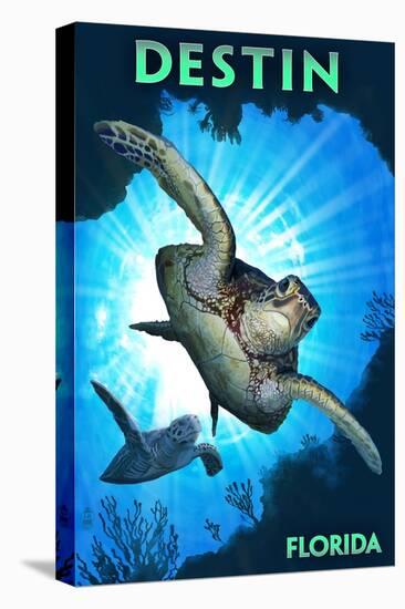 Destin, Florida - Sea Turtle Diving-Lantern Press-Stretched Canvas