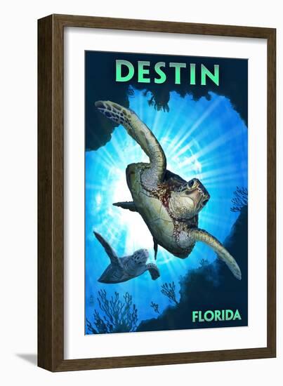 Destin, Florida - Sea Turtle Diving-Lantern Press-Framed Art Print