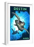 Destin, Florida - Sea Turtle Diving-Lantern Press-Framed Art Print