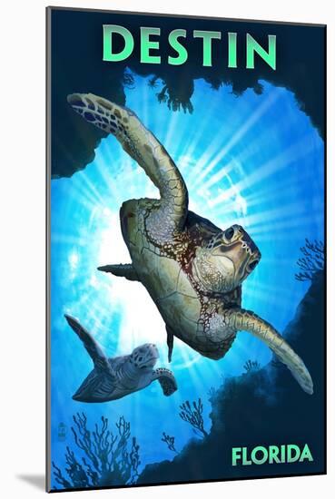 Destin, Florida - Sea Turtle Diving-Lantern Press-Mounted Art Print