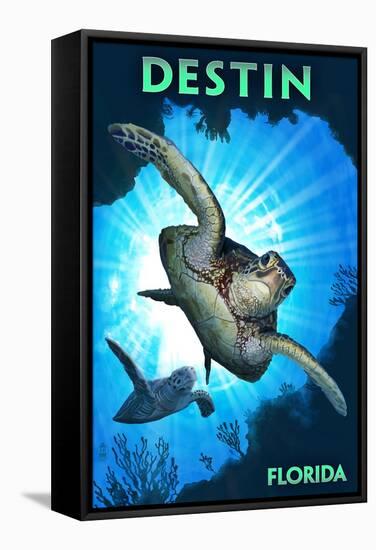 Destin, Florida - Sea Turtle Diving-Lantern Press-Framed Stretched Canvas