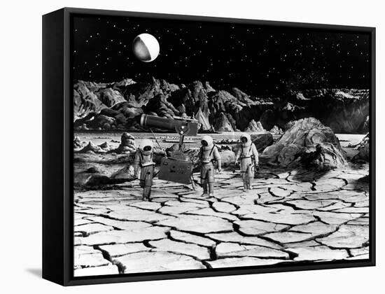 Destination Moon, Astronauts Explore The Lunar Terrain, 1950-null-Framed Stretched Canvas