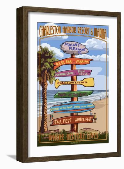 Destination Sign - Charleston Harbor Resort-Lantern Press-Framed Art Print