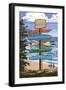 Destination Signpost (Coastal Beach Scene)-Lantern Press-Framed Art Print