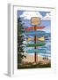 Destination Signpost (Coastal Beach Scene)-Lantern Press-Framed Art Print