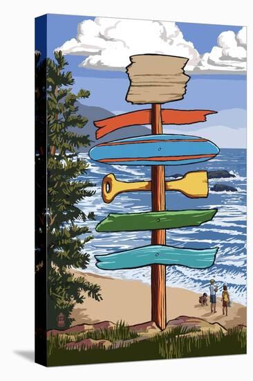 Destination Signpost (Coastal Beach Scene)-Lantern Press-Stretched Canvas