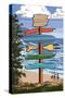 Destination Signpost (Coastal Beach Scene)-Lantern Press-Stretched Canvas