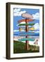 Destination Signpost (Sandy Coast Scene)-Lantern Press-Framed Art Print