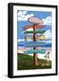 Destination Signpost (Sandy Coast Scene)-Lantern Press-Framed Art Print