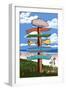 Destination Signpost (Sandy Coast Scene)-Lantern Press-Framed Art Print