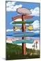 Destination Signpost (Sandy Coast Scene)-Lantern Press-Mounted Art Print