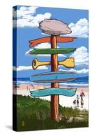 Destination Signpost (Sandy Coast Scene)-Lantern Press-Stretched Canvas