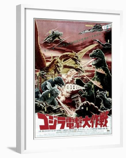 Destroy All Monsters, Godzilla on Japanese Poster Art, 1968-null-Framed Art Print