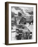 Destruction of Bridge over River Meuse by Belgians to Stop German Advance, World War 2, 1940-null-Framed Giclee Print