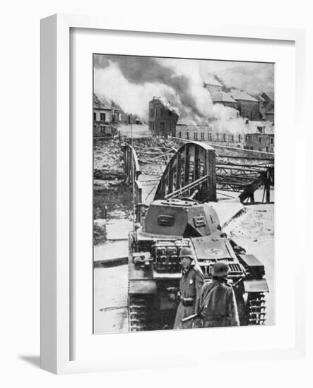 Destruction of Bridge over River Meuse by Belgians to Stop German Advance, World War 2, 1940-null-Framed Giclee Print