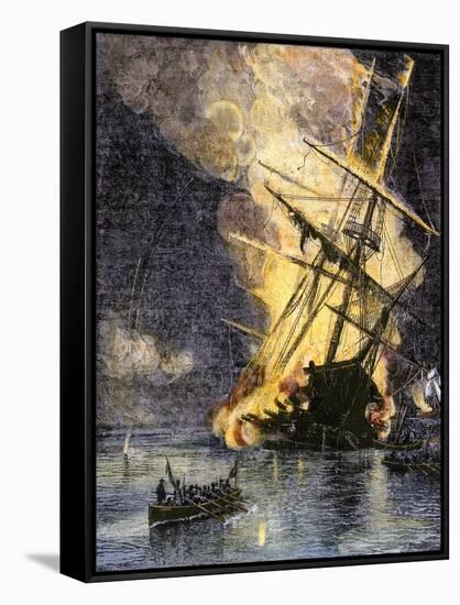 Destruction of British Frigate, Sharon, during the Battle of Yorktown, c.1781-null-Framed Stretched Canvas