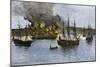 Destruction of Falmouth, Maine by Artillery Fire from British Ships, October 1775-null-Mounted Giclee Print