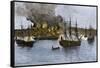 Destruction of Falmouth, Maine by Artillery Fire from British Ships, October 1775-null-Framed Stretched Canvas