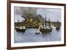 Destruction of Falmouth, Maine by Artillery Fire from British Ships, October 1775-null-Framed Giclee Print