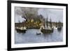 Destruction of Falmouth, Maine by Artillery Fire from British Ships, October 1775-null-Framed Giclee Print