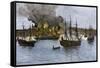 Destruction of Falmouth, Maine by Artillery Fire from British Ships, October 1775-null-Framed Stretched Canvas