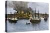 Destruction of Falmouth, Maine by Artillery Fire from British Ships, October 1775-null-Stretched Canvas