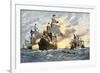 Destruction of John Smith's Ship by the Spanish, Ending His New England Venture-null-Framed Giclee Print