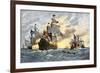 Destruction of John Smith's Ship by the Spanish, Ending His New England Venture-null-Framed Giclee Print