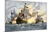 Destruction of John Smith's Ship by the Spanish, Ending His New England Venture-null-Mounted Giclee Print