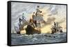 Destruction of John Smith's Ship by the Spanish, Ending His New England Venture-null-Framed Stretched Canvas