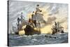 Destruction of John Smith's Ship by the Spanish, Ending His New England Venture-null-Stretched Canvas