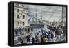 Destruction of Tea at Boston Harbor-Currier & Ives-Framed Stretched Canvas