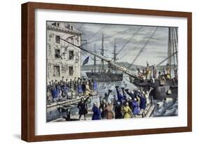 Destruction of Tea at Boston Harbor-Currier & Ives-Framed Giclee Print