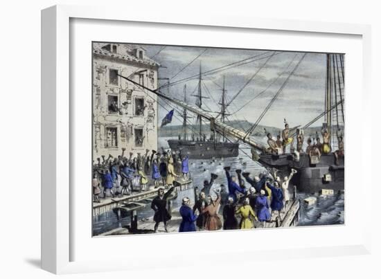 Destruction of Tea at Boston Harbor-Currier & Ives-Framed Giclee Print