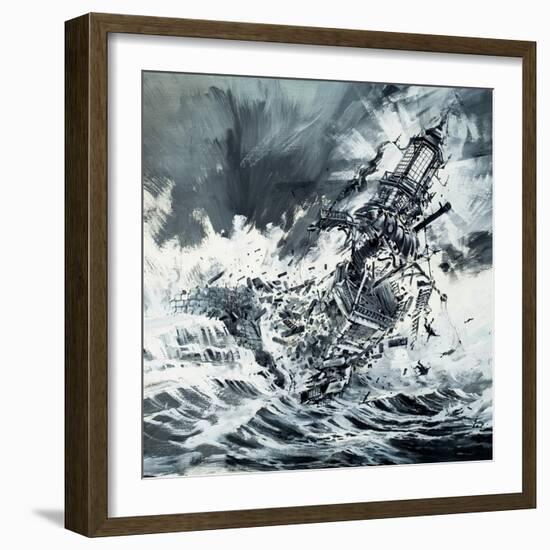 Destruction of the Eddystone Lighthouse, 1703-Graham Coton-Framed Giclee Print