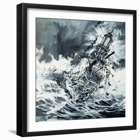 Destruction of the Eddystone Lighthouse, 1703-Graham Coton-Framed Giclee Print