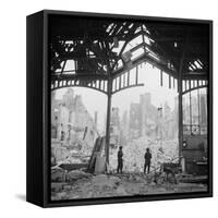 Destruction Visible During Allied Campaign to Liberate Caen During WWII-George Rodger-Framed Stretched Canvas