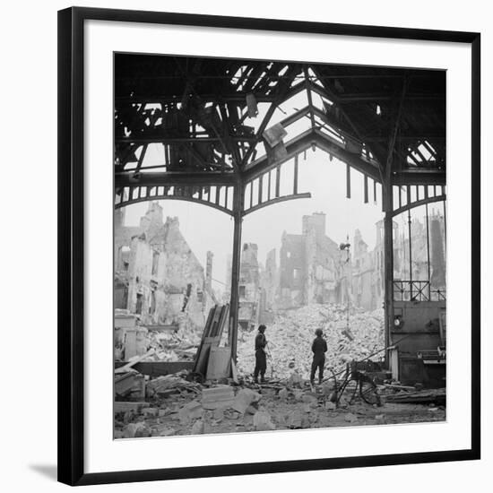 Destruction Visible During Allied Campaign to Liberate Caen During WWII-George Rodger-Framed Photographic Print