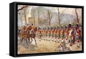 Detachment of Gordon Highlanders Dip the Colours to Passing Royalty Near Buckingham Palace-Harry Payne-Framed Stretched Canvas