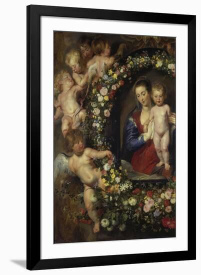 Detail Aus 'Madonna Im Blumenkranz': Linke Seite Des Gemaeldes-Peter Paul Rubens-Framed Giclee Print