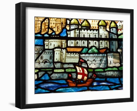 Detail from a Stained Glass Window in the Church of All Hallows by the Tower, the Oldest Church in -Kimberley Coole-Framed Photographic Print