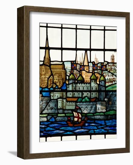 Detail from a Stained Glass Window in the Church of All Hallows by the Tower, the Oldest Church in-Kimberley Coole-Framed Photographic Print