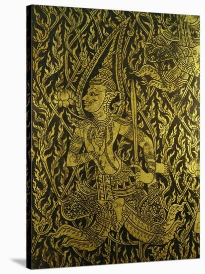 Detail from a Thai Cabinet, Ebonised Wood Inlaid with Brass-null-Stretched Canvas
