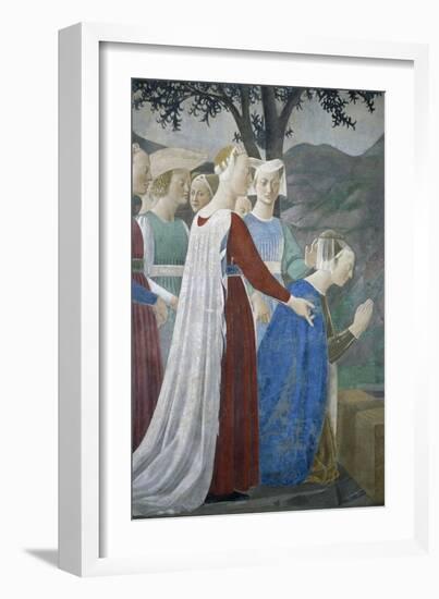 Detail from the Legend of the True Cross Showing Queen of Sheba in Adoration of Tree of Cross-Piero della Francesca-Framed Giclee Print